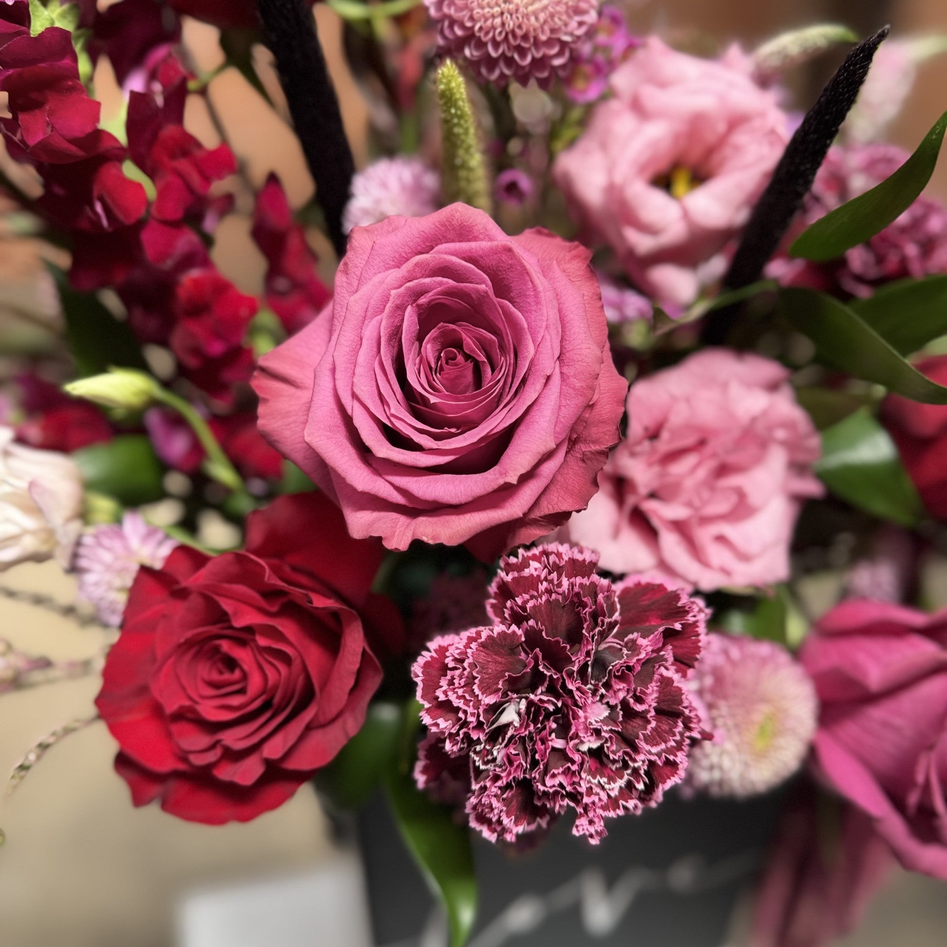 Red & Mauve Bouquet | National Girlfriend Day Flowers|LA Same-Day Delivery